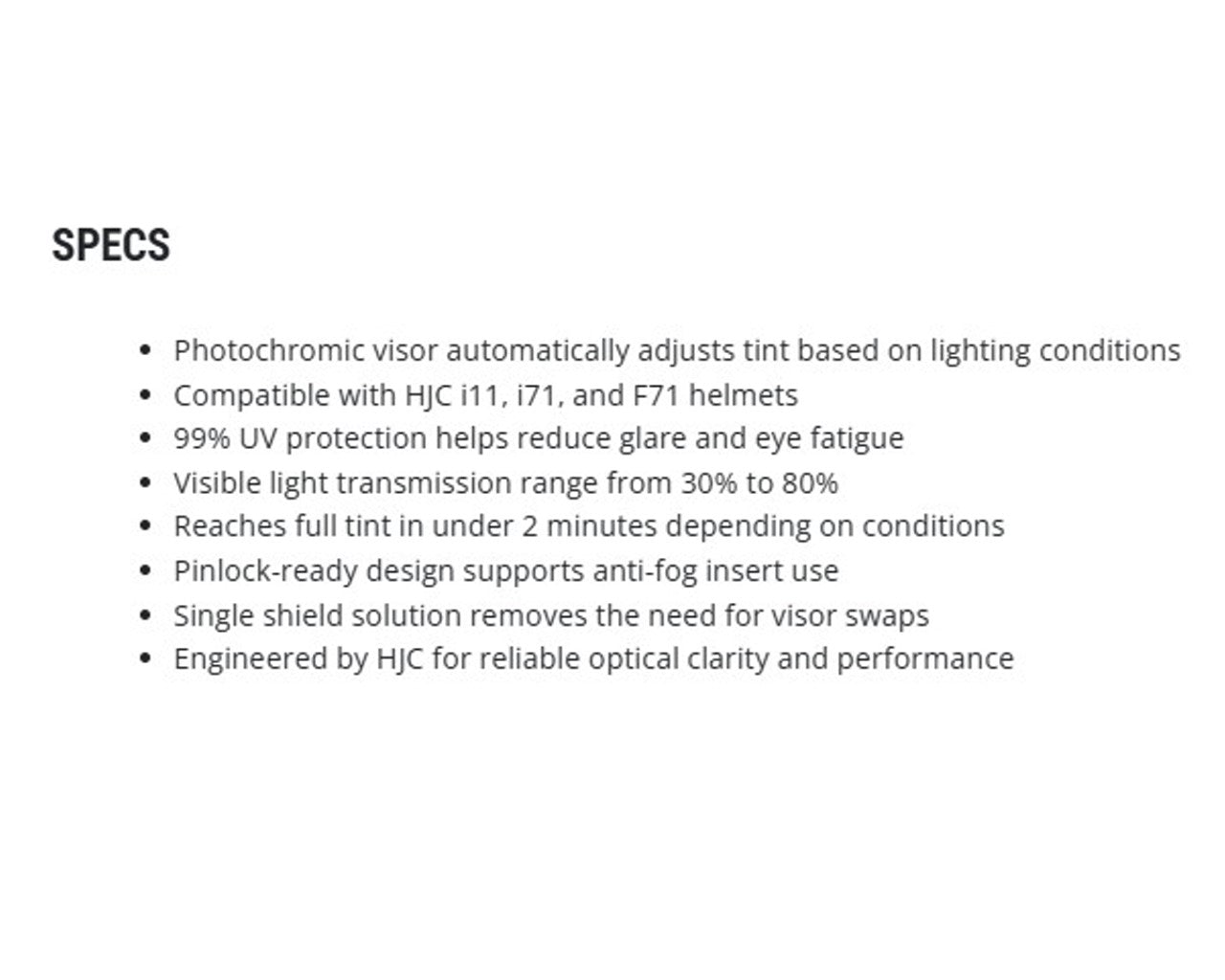 HJC HJ-38 Shadex Photochromic Face Shield i11 i71 F71 0915-9408-00