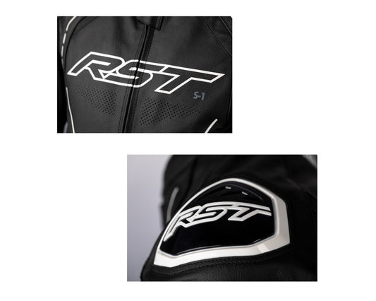 RST S1 CE Sportbike Motorcycle Jacket Black/White Leatheer Large 556-2977344