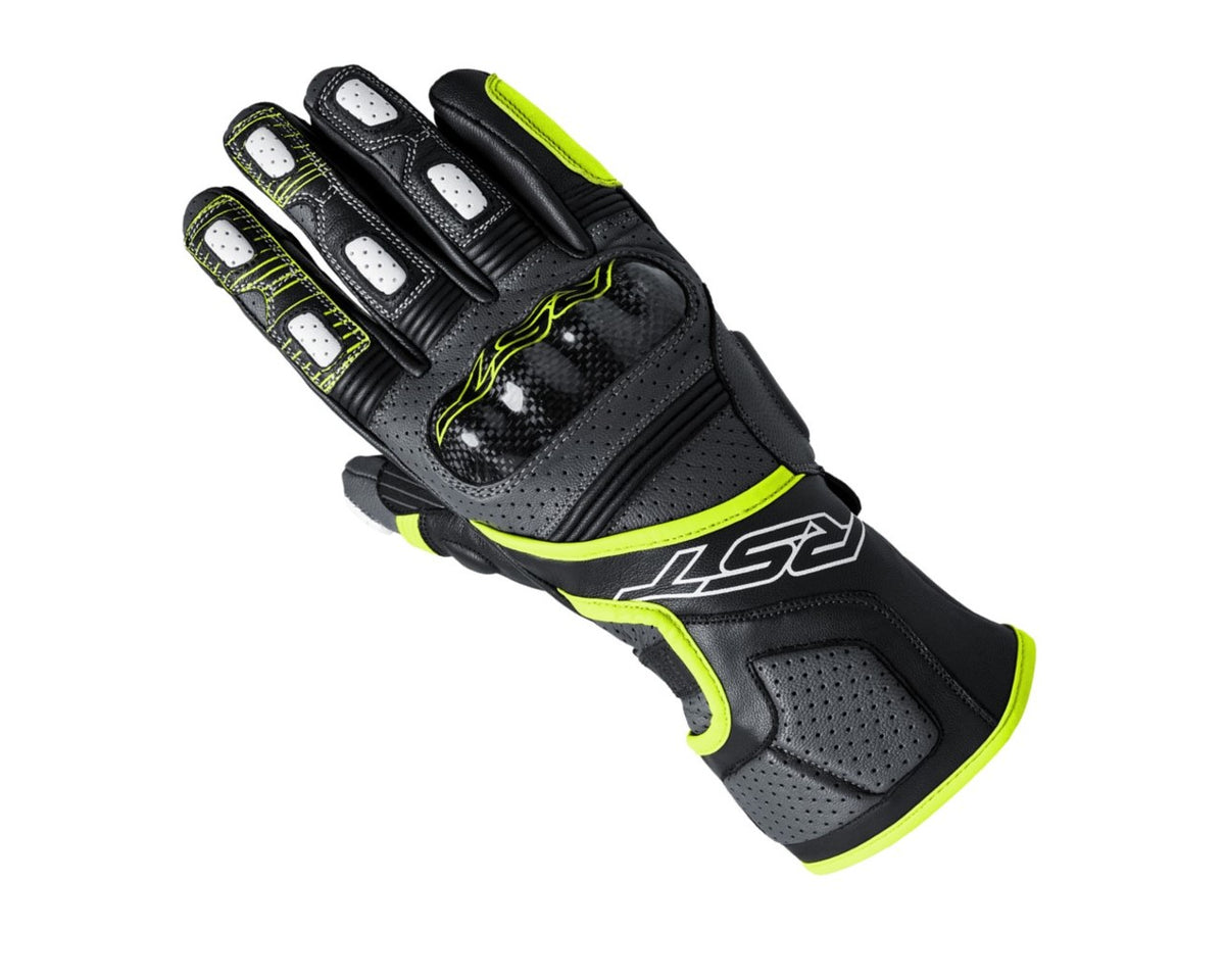 RST Fulcrum CE Full Leather Motorcycle Sport Glove Green/Black Black