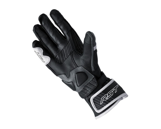 RST Fulcrum CE Full Leather Motorcycle Sport Glove Grey/White/Black Black