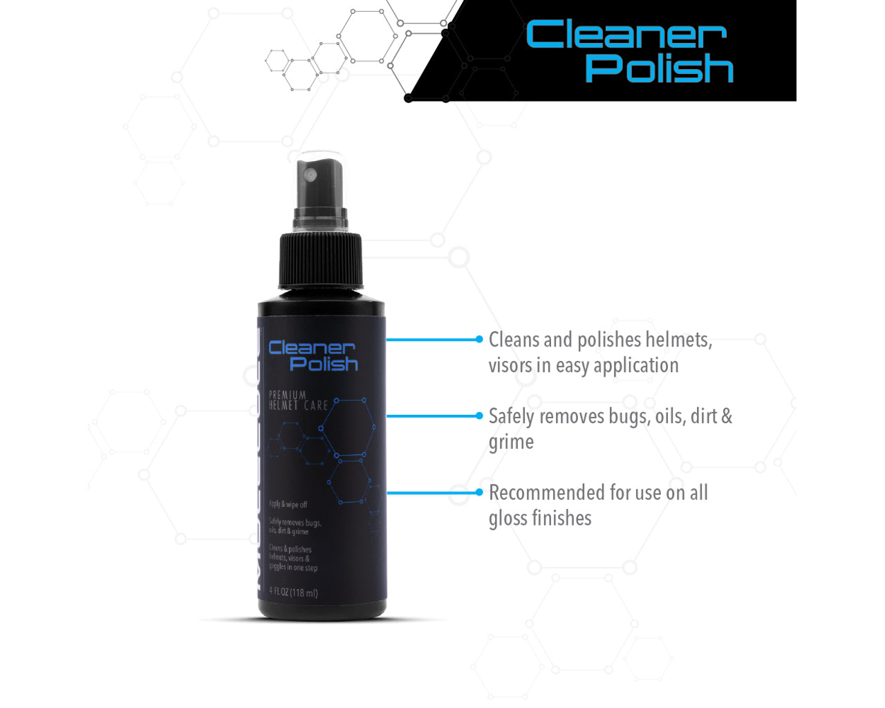 MOLECULE Helmet Cleaner, Polish and Visor Cleaner 4 oz Sprayer 6300-0404-01