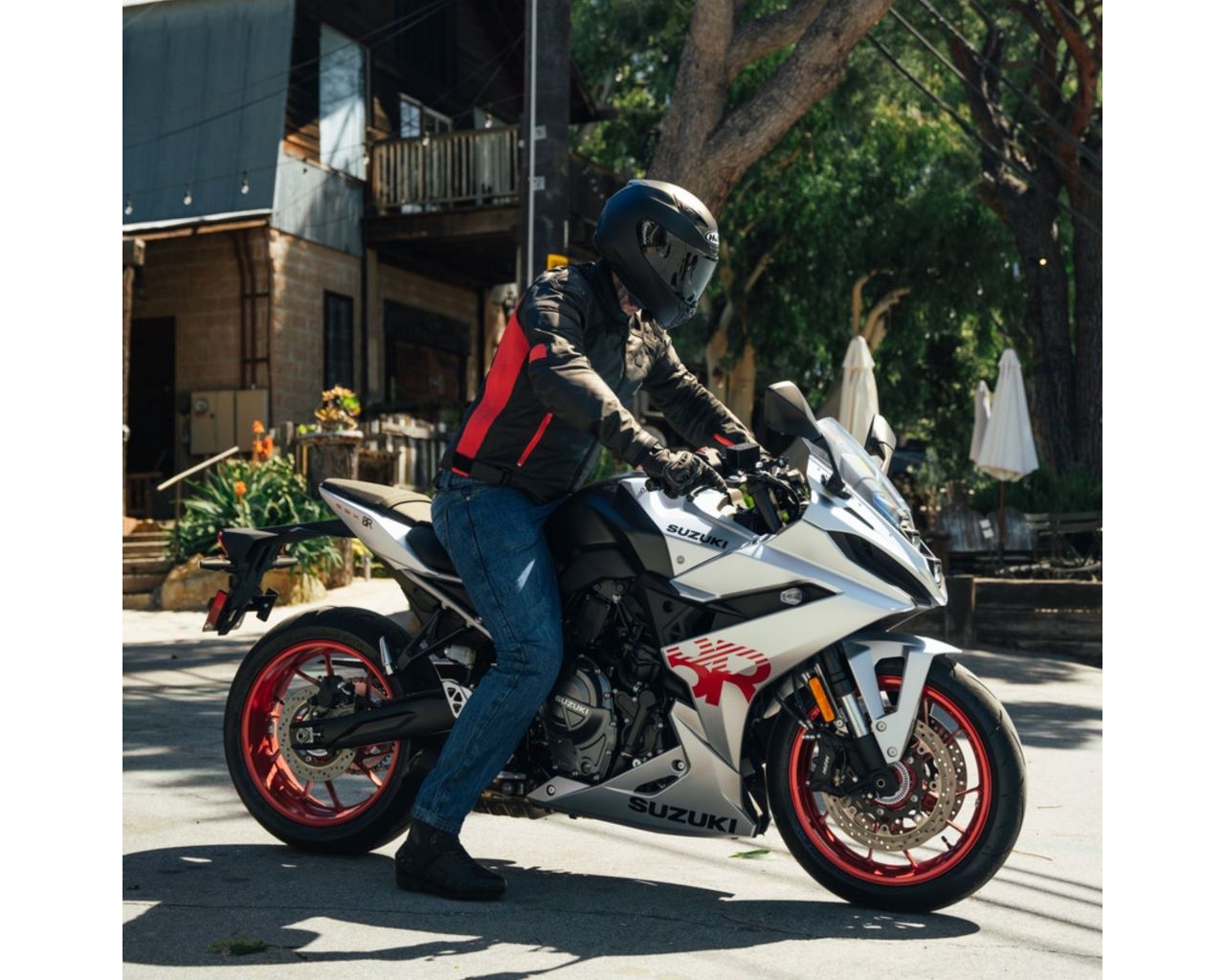 Noru Kaneda Leather Motorcycle Riding Jacket Black/Red