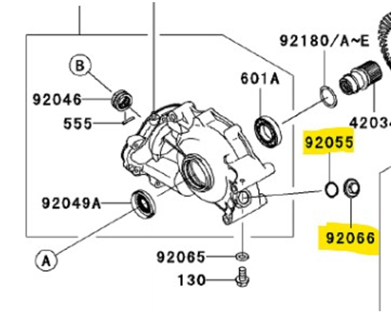 Kawasaki Differential Cap Front or Rear ATV Kit with O-Ring 360 650 750 Brute Force & more 92066-1303-KIT1