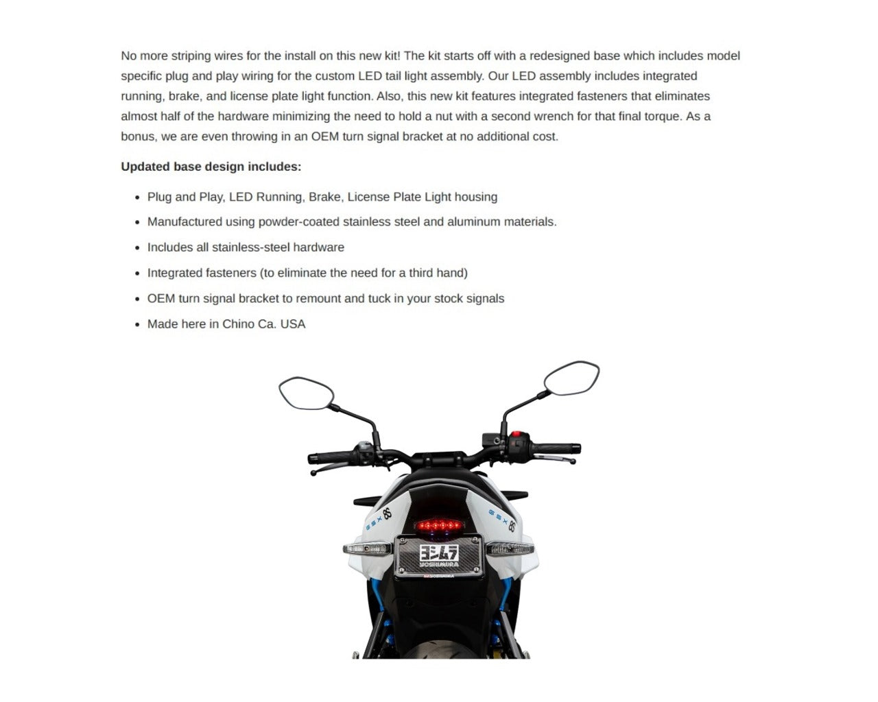 Yoshimura Suzuki Fender V2 Eliminator Kit GSX-8R GSX-8S 075BG117200