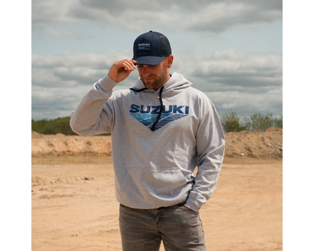 Suzuki Retro Contrast Hoodie Grey
