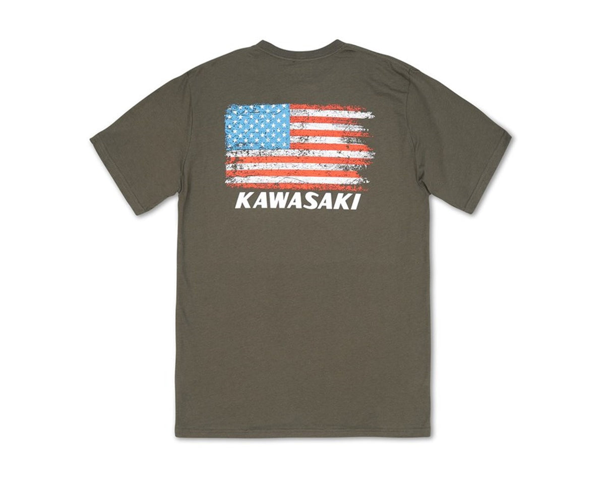 Kawasaki Heritage USA Flag T-Shirt Adult Grey