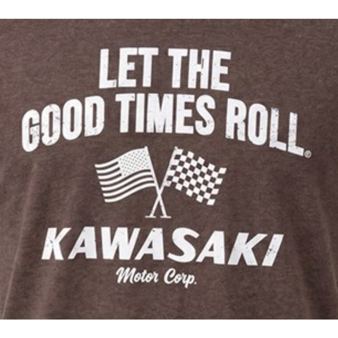 Kawasaki Vintage Checkered Flag T-Shirt Brown