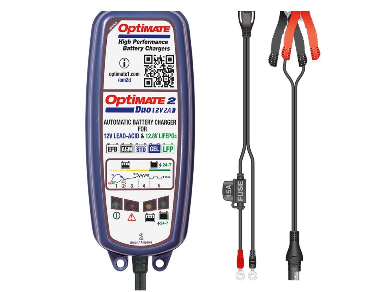 Optimate Tecmate 2 Duo TM-551 5 Step 12 Volt Battery Charger and Maintainer  38070572