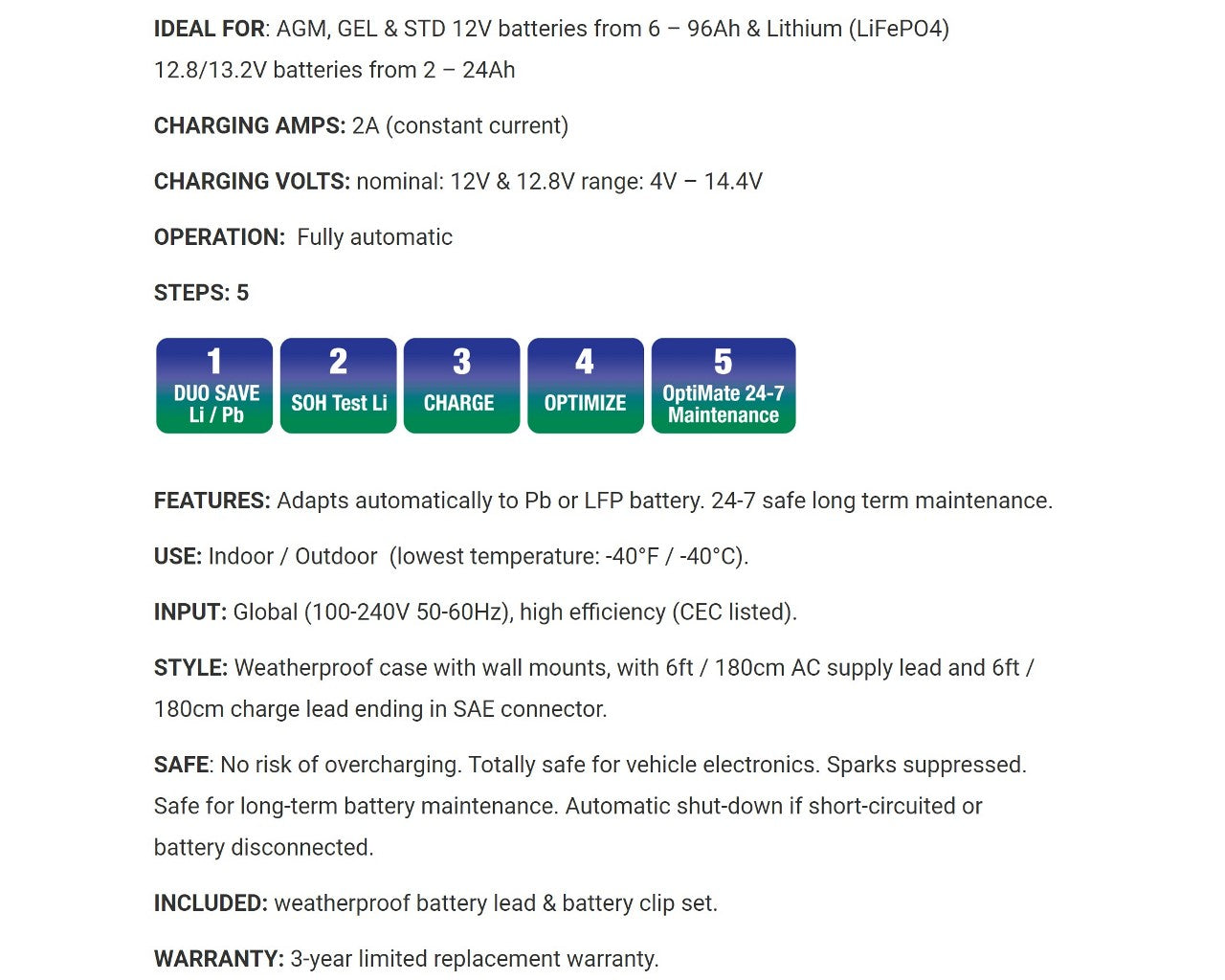 Optimate Tecmate 2 Duo TM-551 5 Step 12 Volt Battery Charger and Maintainer 38070572