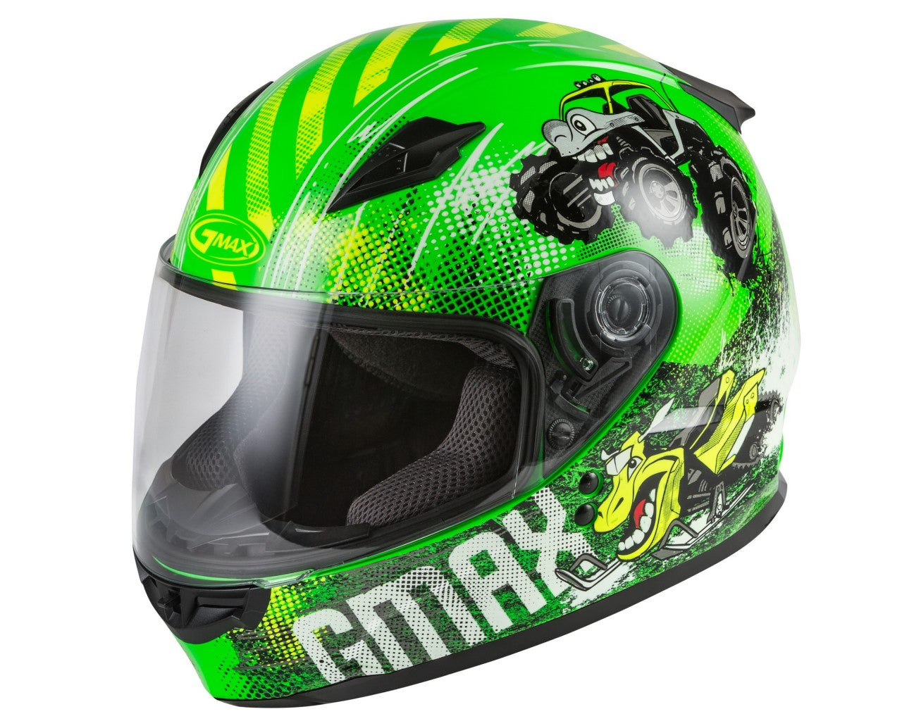 gmax open face motorcycle helmet GMAX GM-49Y Beasts Youth Full-Face Helmet Neon Green Large 72-4993YL – Koup's Cycle Shop