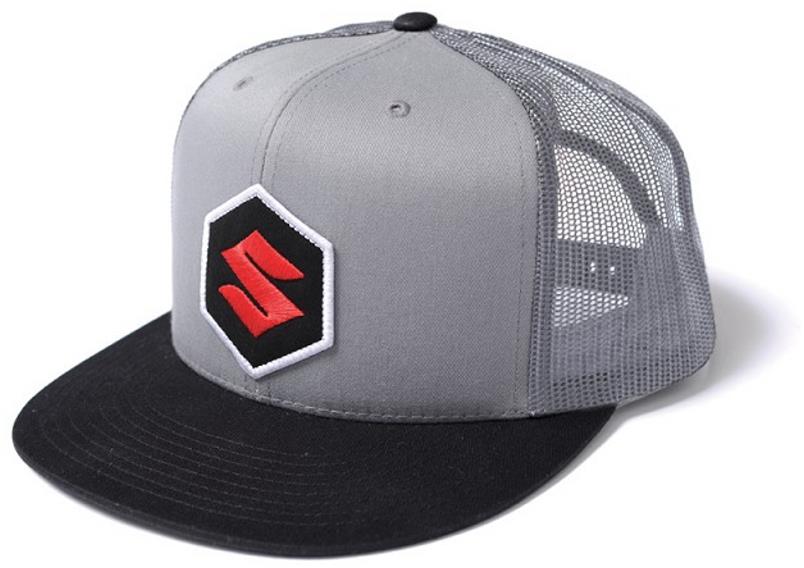 Suzuki Flat Brim "S" Patch Logo Snap Back Hat Grey Black 990A0-17151