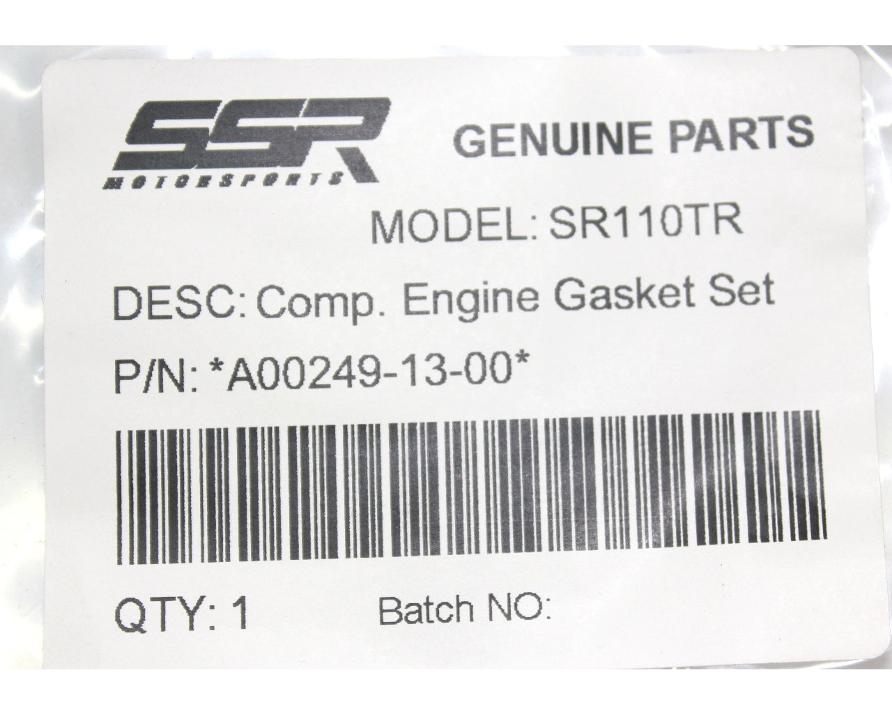 SSR Complete Engine Gasket Kit SR110 TR only A00249-13-00