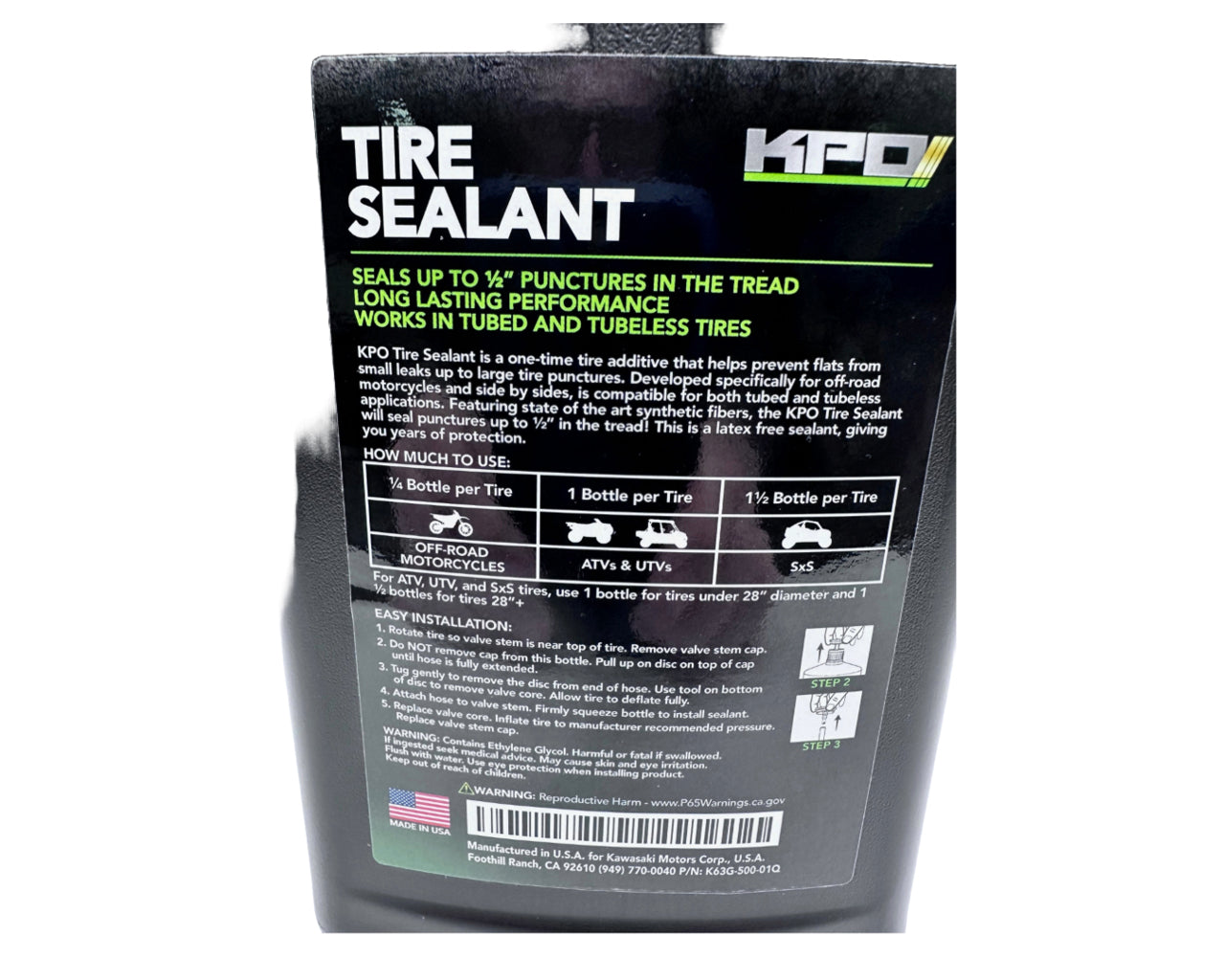 Kawasaki KPO Tire Sealant for Motorcycles ATV's and SXS 1 quart K63G-500-01Q