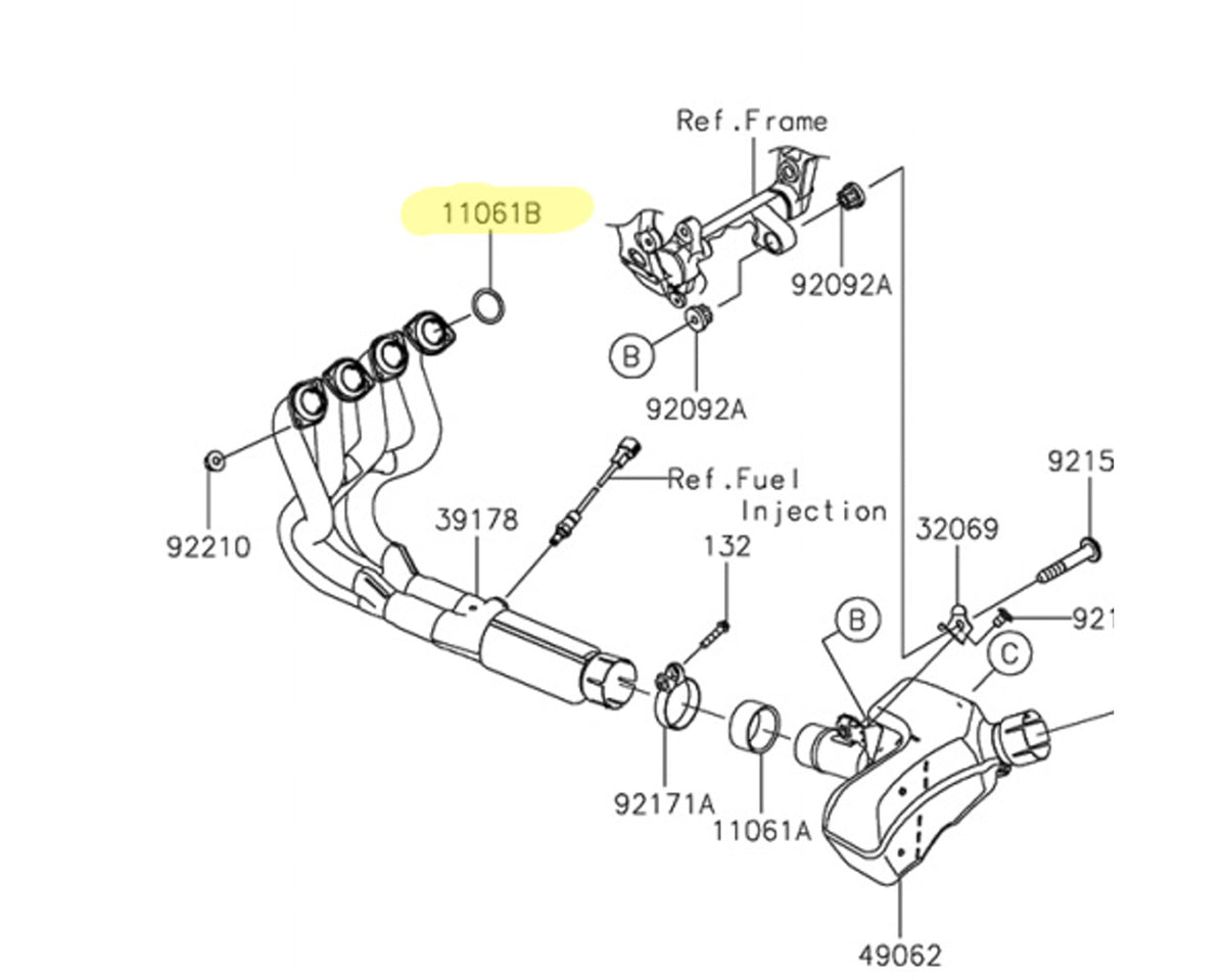 Kawasaki OEM Exhaust Gasket KIT OF 4 ZX6R ZX10R KE100 Multi-Fit 11061-1387