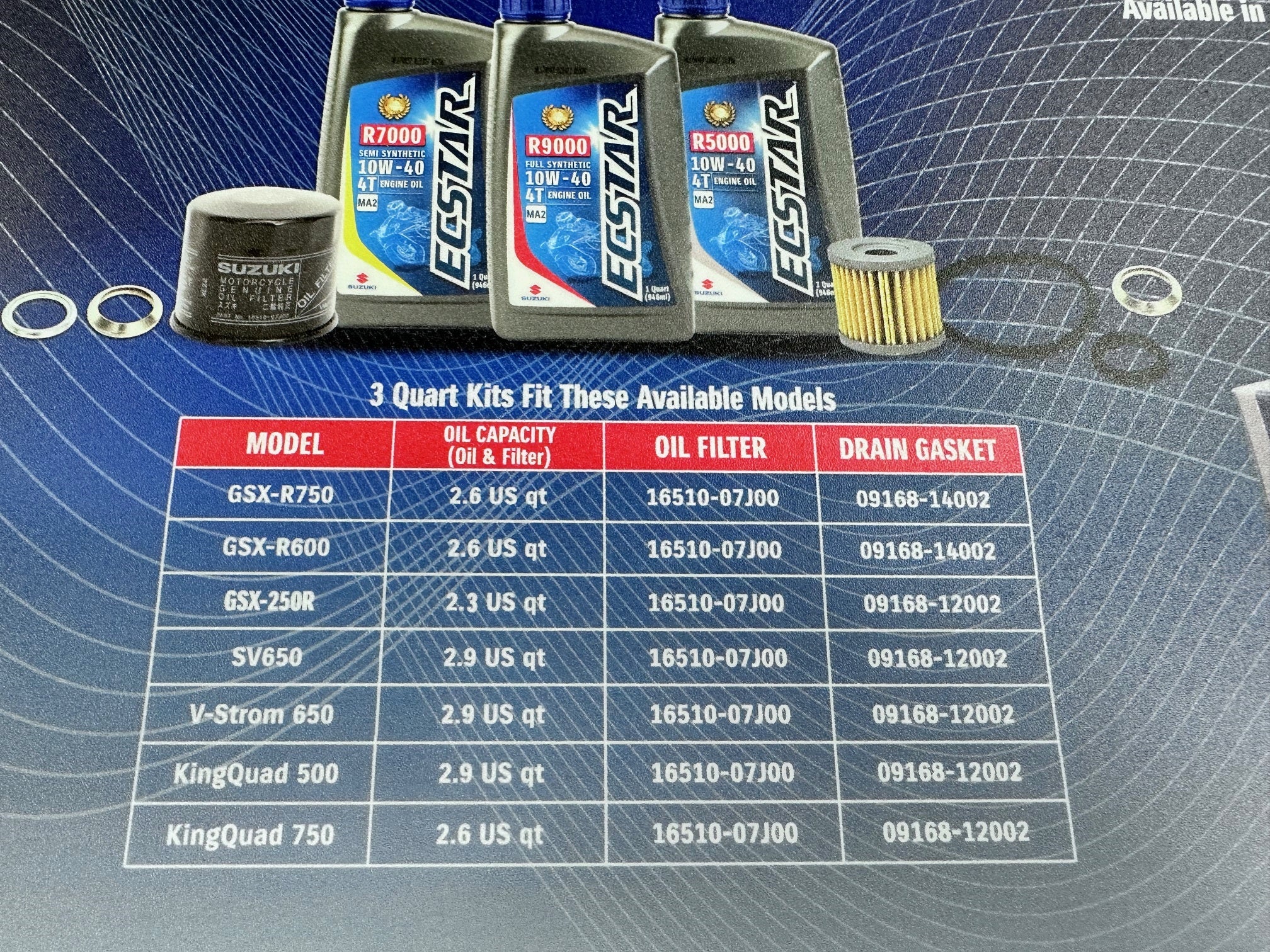 Suzuki ECSTAR R9000 Full-Synthetic 10W40 Oil Change Kit 3 Quarts  990A0-01E40-3KT