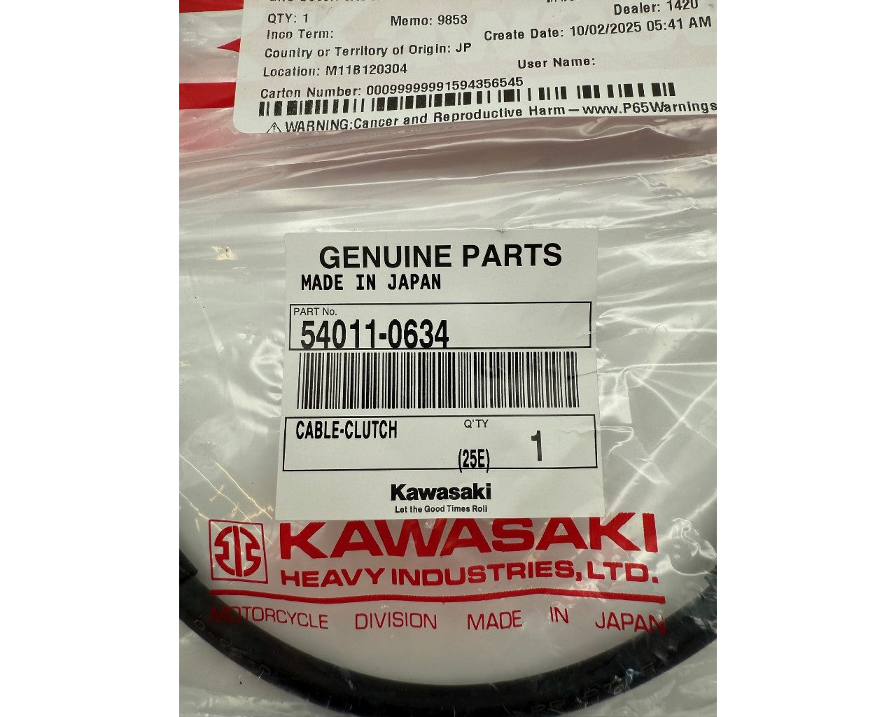 Kawasaki Clutch Cable OEM ZX636 ZX6R 2019+ 54011-0634 – Koup's