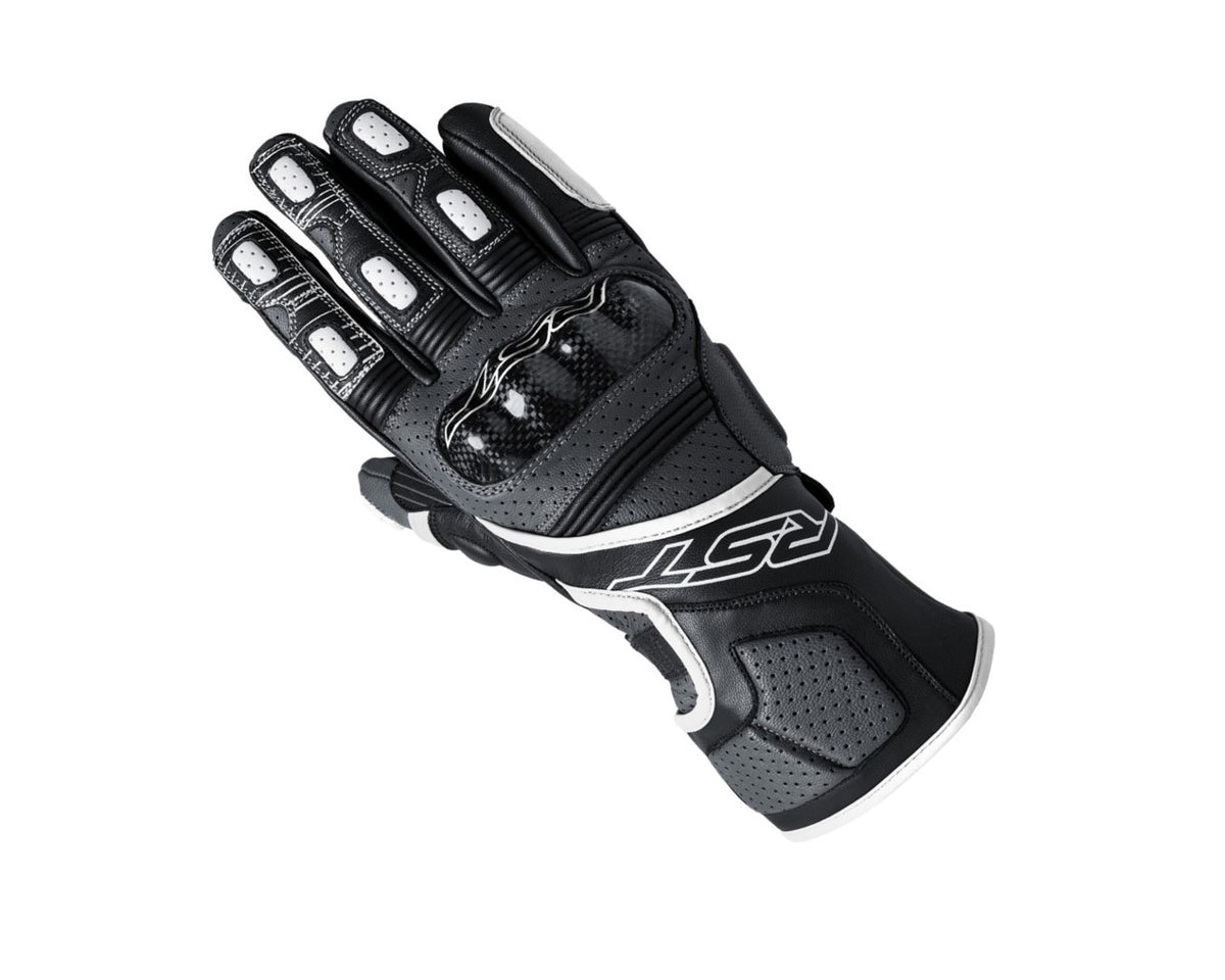 RST Fulcrum CE Full Leather Motorcycle Sport Glove Grey/White/Black Black 