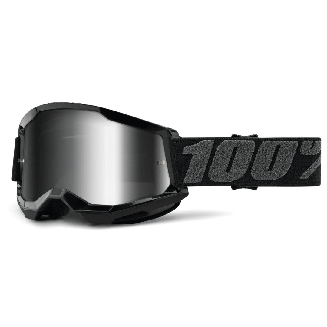 100% Goggles Strata 2 MX Goggles Black with Chrome Silver Lens 5652-1005-00