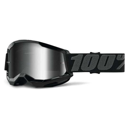 100% Goggles Strata 2 MX Goggles Black with Chrome Silver Lens 5652-1005-00