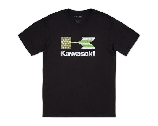 Kawasaki Heritage Stacked Flag T-Shirt Black 