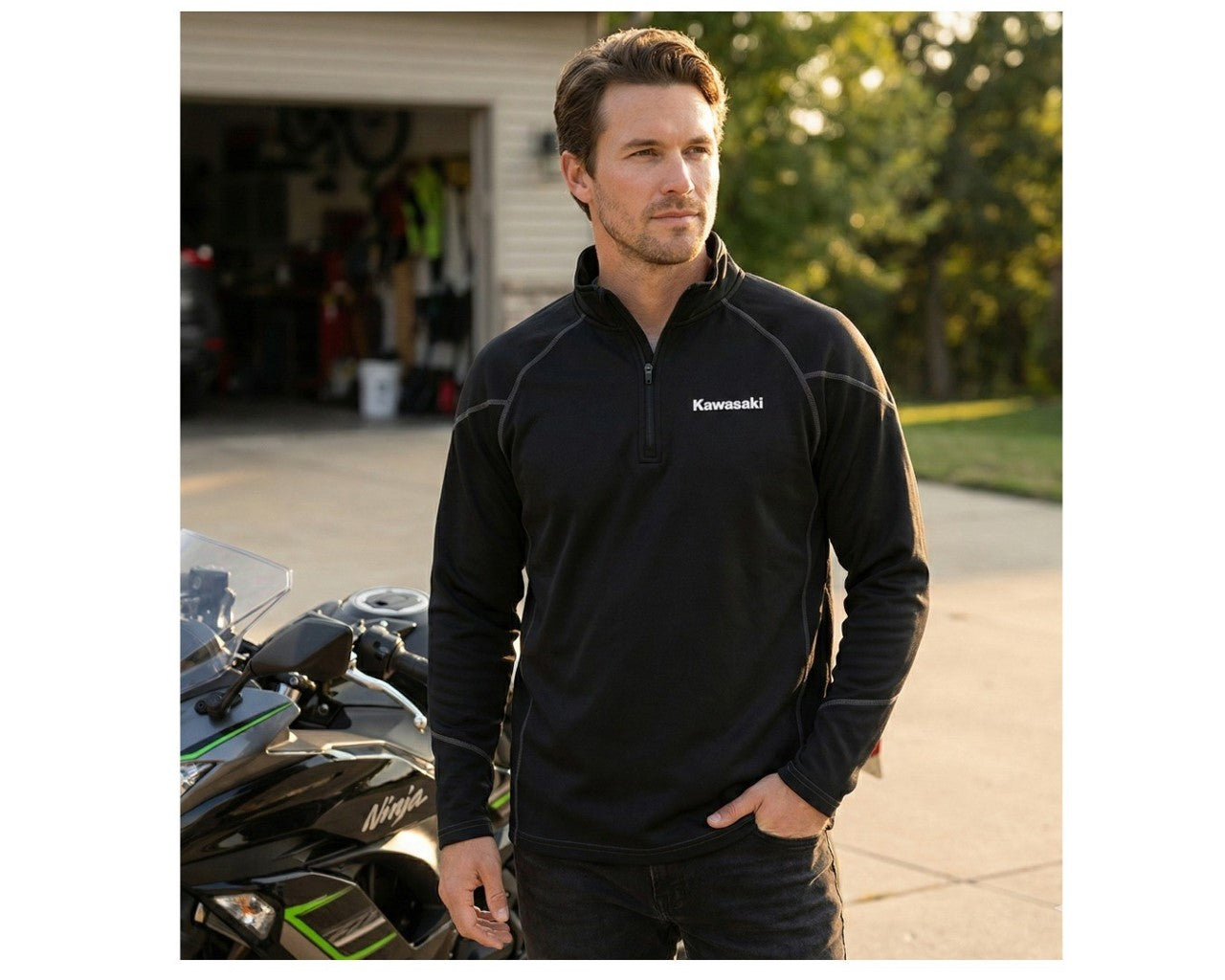 Kawasaki Quarter Zip Pullover Fleece Black 