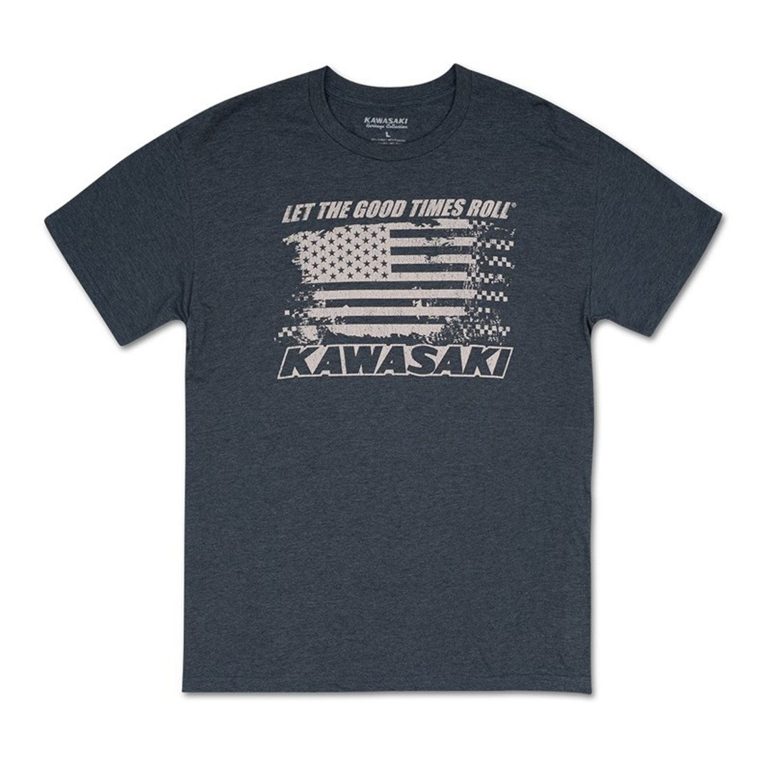 Kawasaki Heritage USA Flag T-Shirt Blue 
