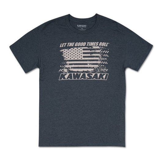 Kawasaki Heritage USA Flag T-Shirt Blue 