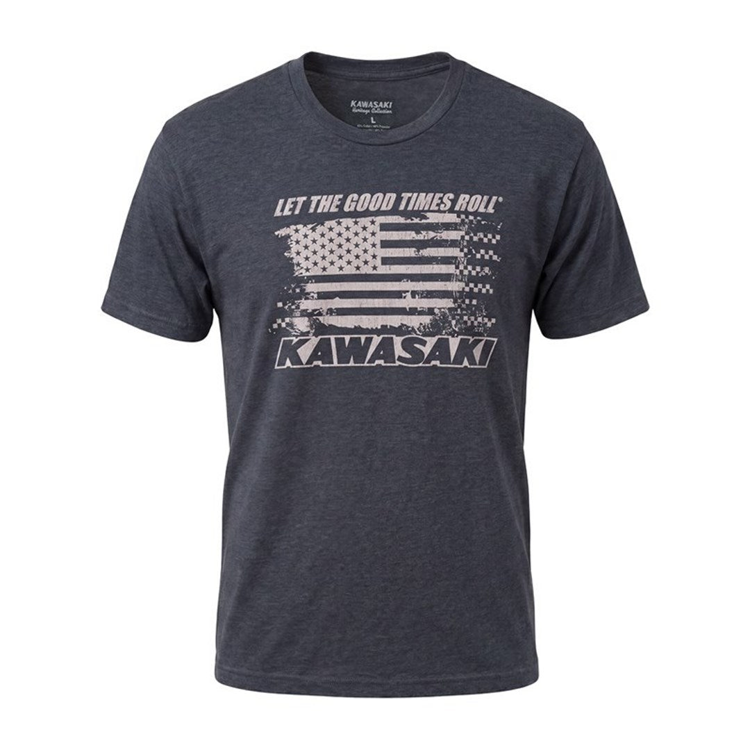 Kawasaki Heritage USA Flag T-Shirt Blue 