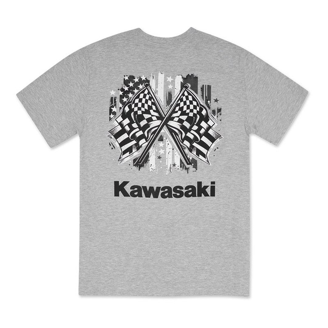 Kawasaki American Checkered Flag T-Shirt Grey 