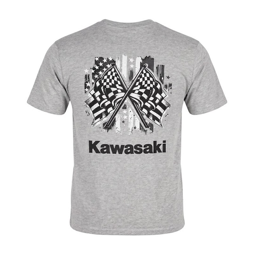 Kawasaki American Checkered Flag T-Shirt Grey 