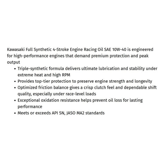 Kawasaki KPO Full Synthetic 4-Stroke Oil 10W40 2 Quart Kit K61021-50R-01Q