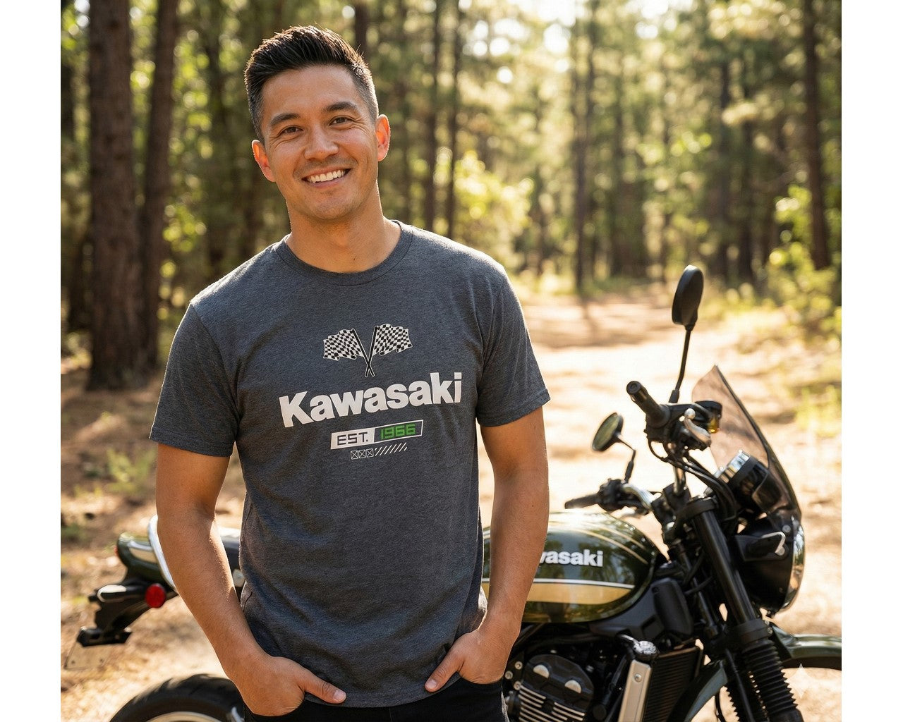 Kawasaki Checkered Flag T-Shirt Grey 