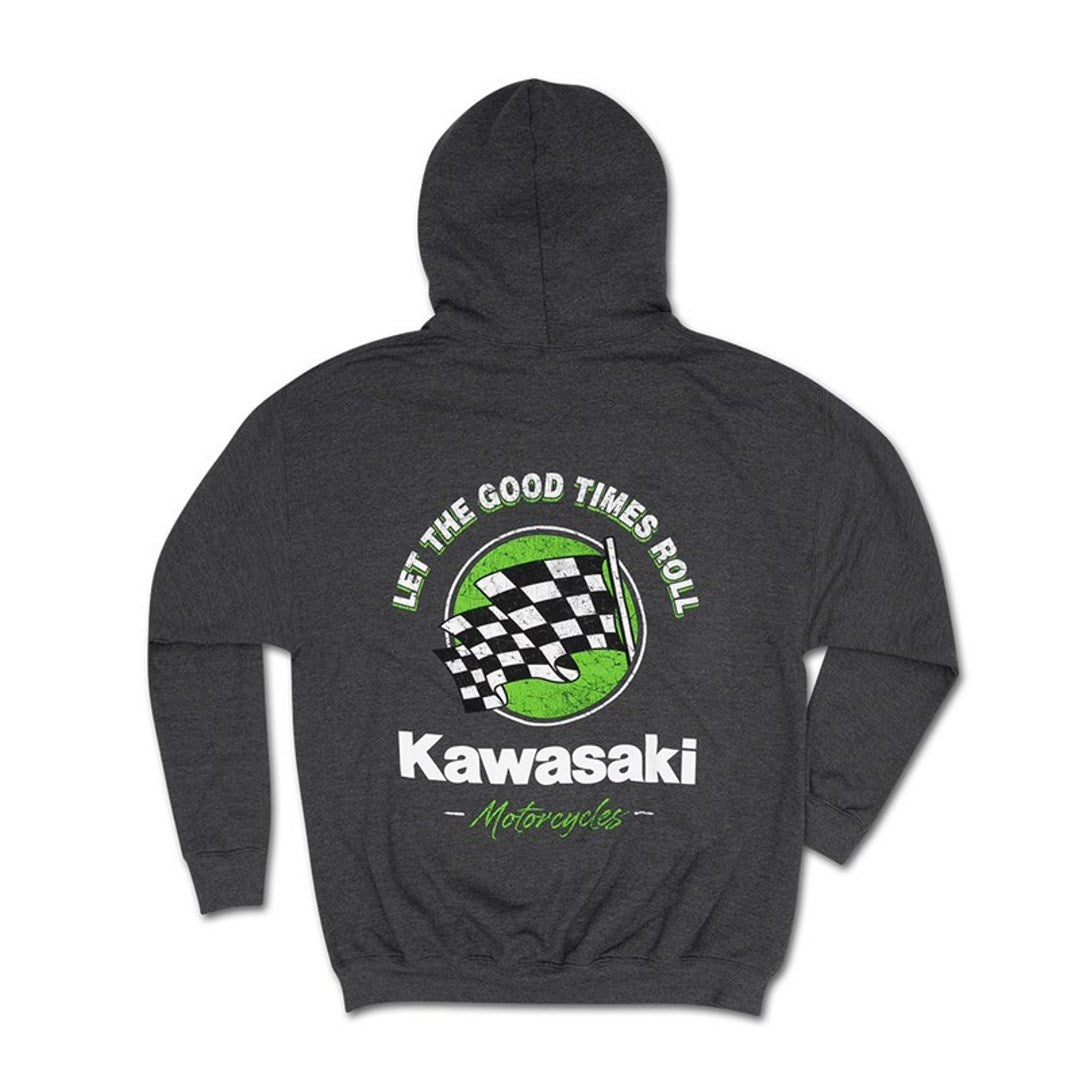 Kawasaki Vintage Checkerd Flag Sweatshirt Hoody Grey 
