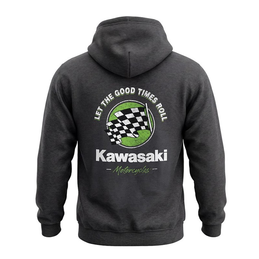 Kawasaki Vintage Checkerd Flag Sweatshirt Hoody Grey 