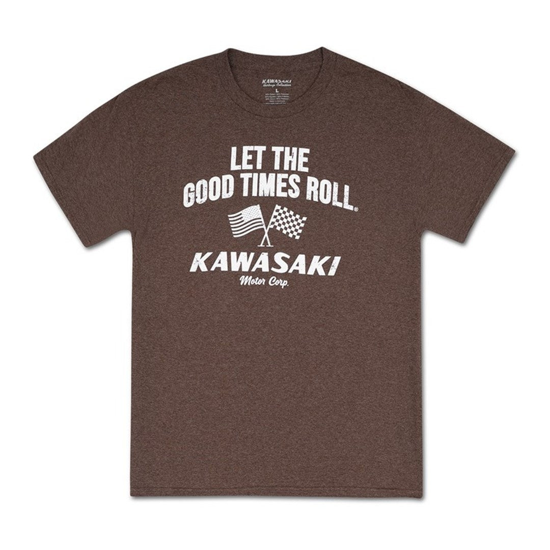 Kawasaki Vintage Checkered Flag T-Shirt Brown 