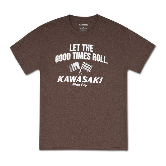 Kawasaki Vintage Checkered Flag T-Shirt Brown 