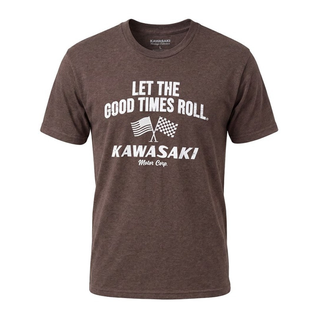 Kawasaki Vintage Checkered Flag T-Shirt Brown 