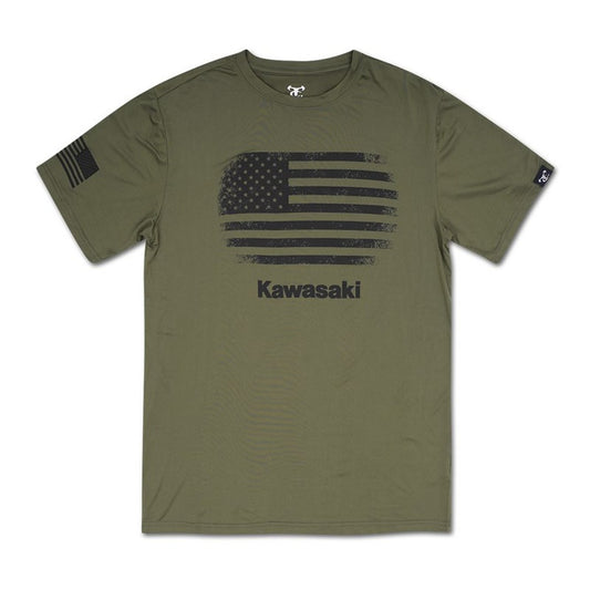 Kawasaki Tradition Stretch USA Flag T-Shirt Green 