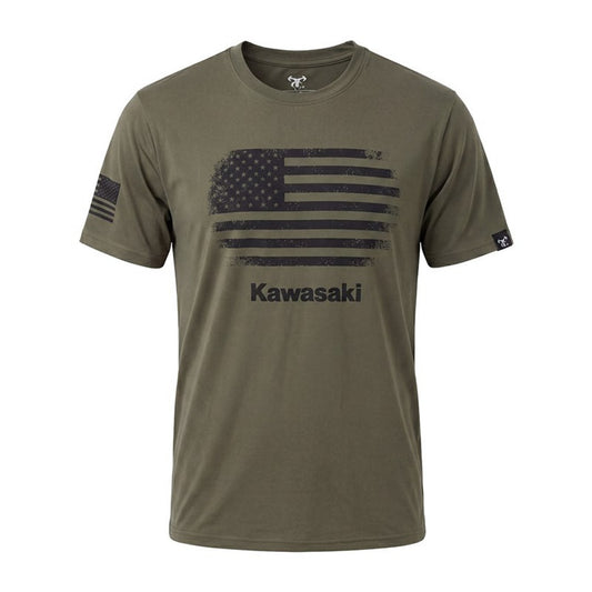 Kawasaki Tradition Stretch USA Flag T-Shirt Green 
