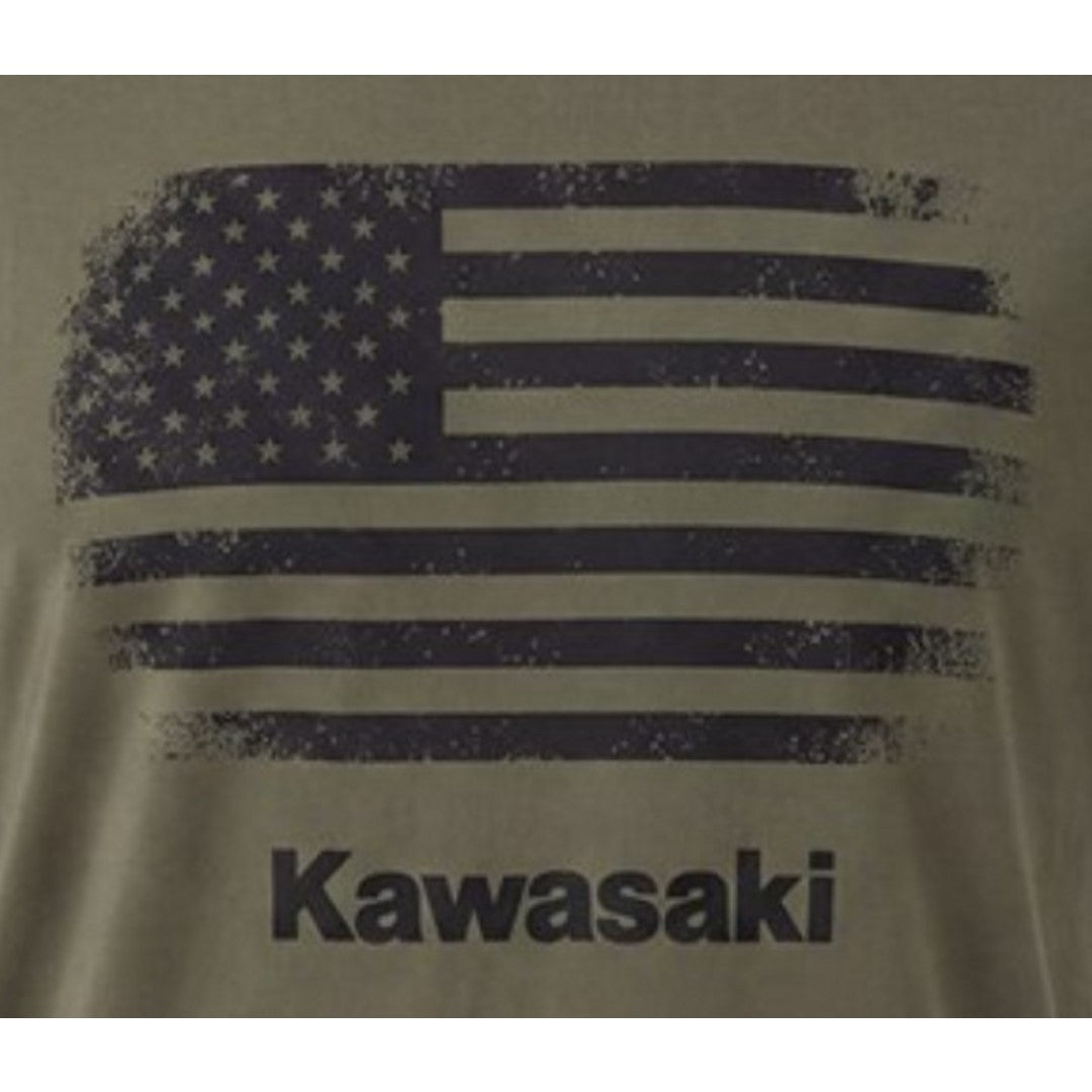 Kawasaki Tradition Stretch USA Flag T-Shirt Green 
