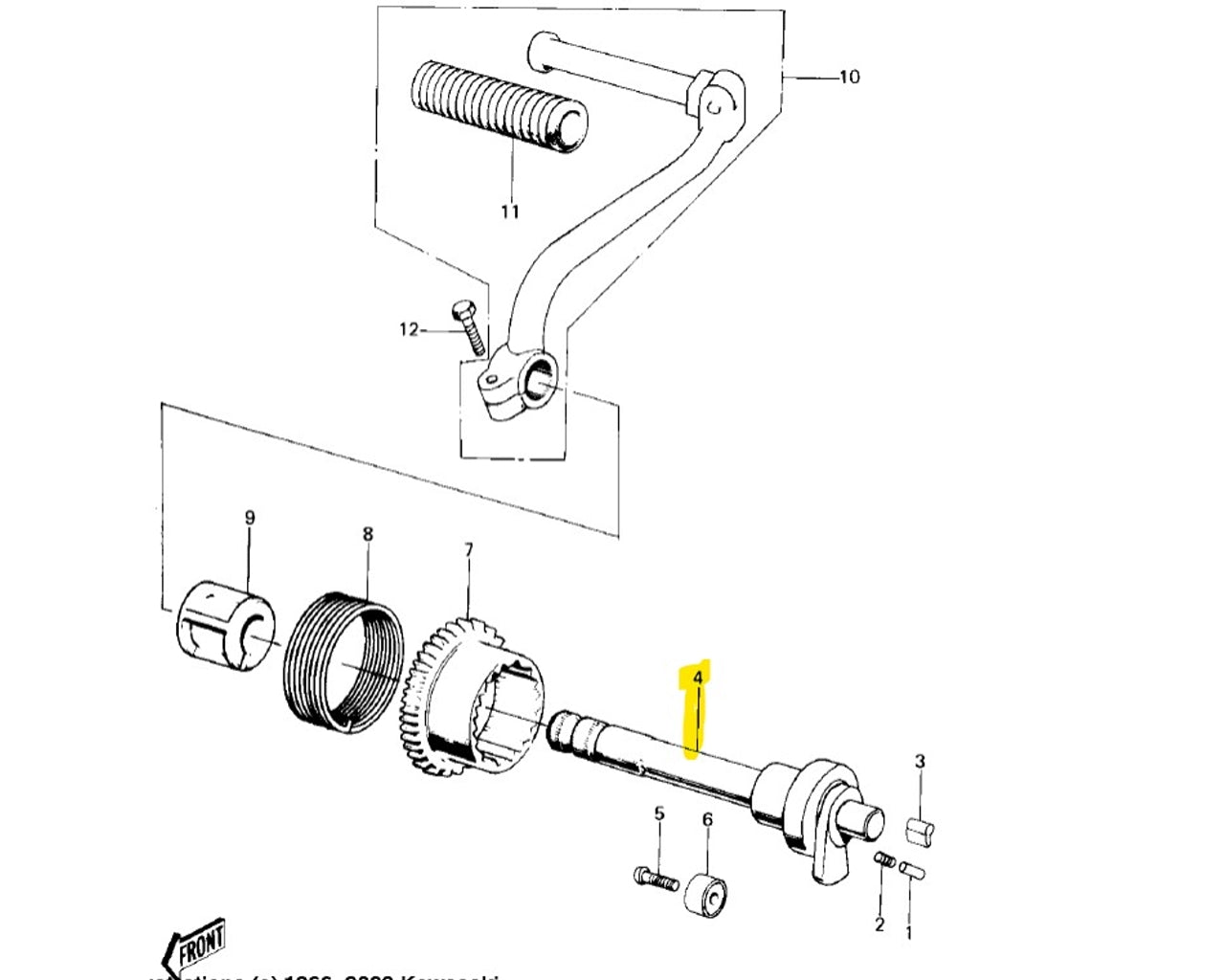 Kawasaki OEM Kick Shaft New Old Stock G4 G5 KE100 13066-1022