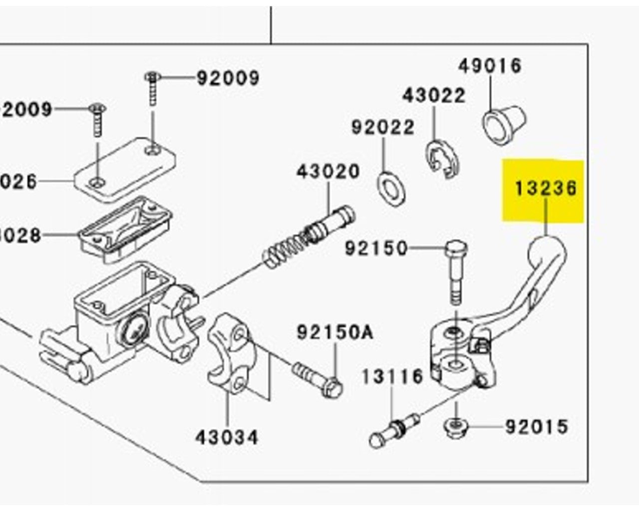 Kawasaki OEM Front Brake Lever KX250F 2013-2014 13236-0724