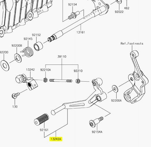 Kawasaki OEM Replacement Gear Change Lever w/Rubber 13242-0146