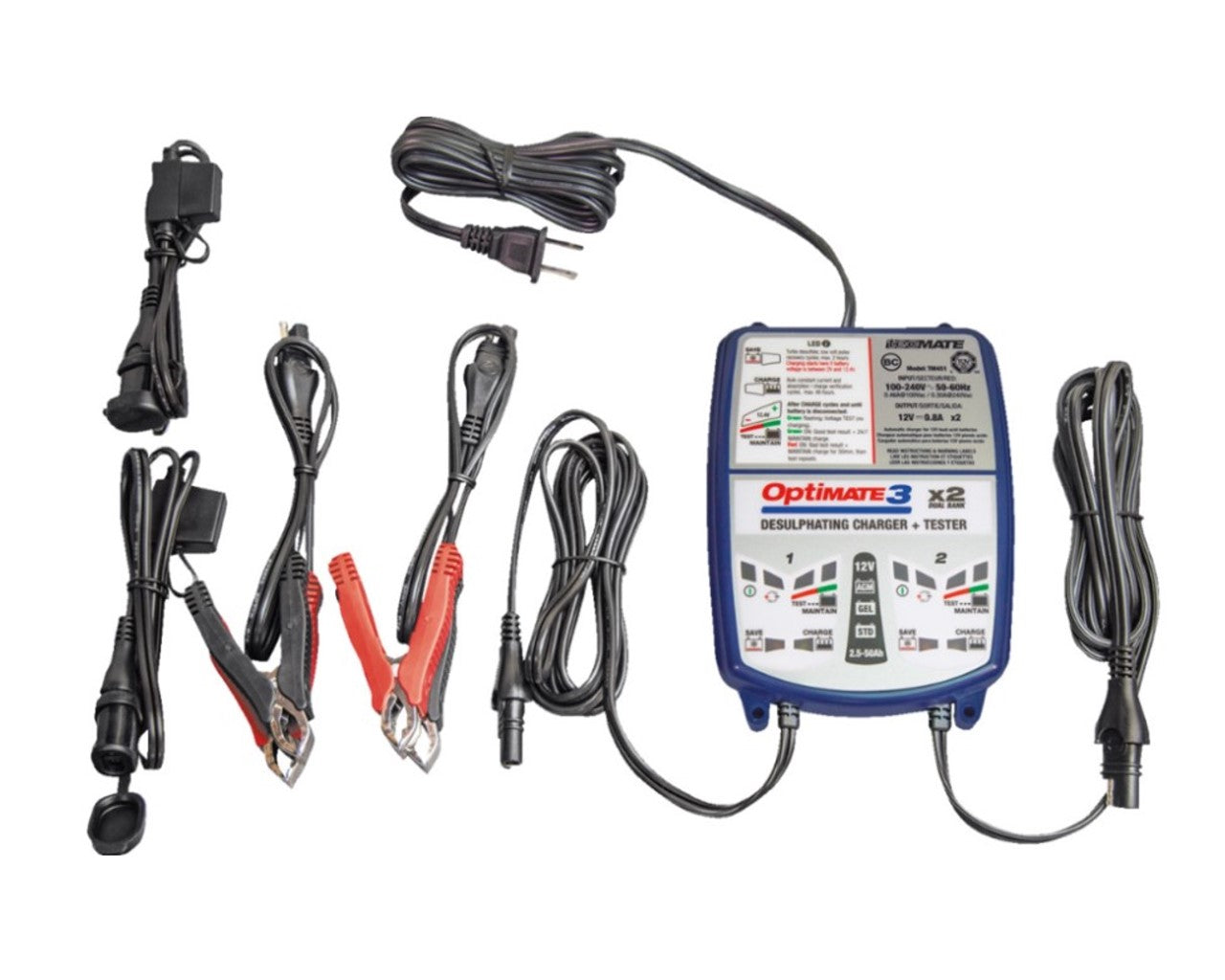 Optimate 3-2, 12V  3 Dual Bank, TM-451, 7-Step 2x12V 0.8A Sealed Battery Saving Charger & Maintainer  3807-0262