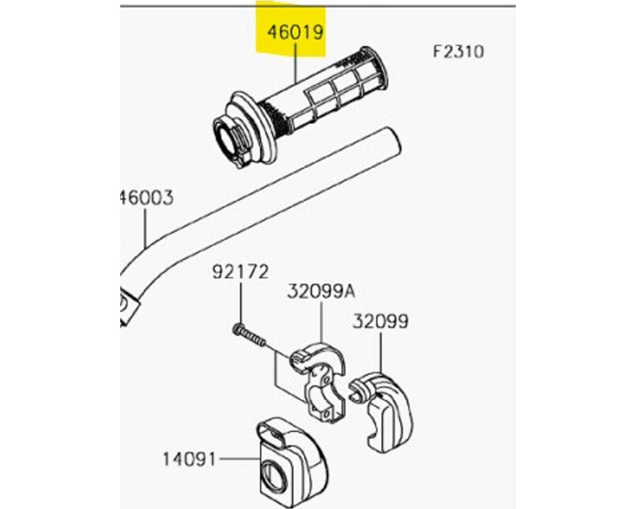 Kawasaki Oem Throttle Tube Grip Assembly KX250 KX450 2006-2020 46019-0069