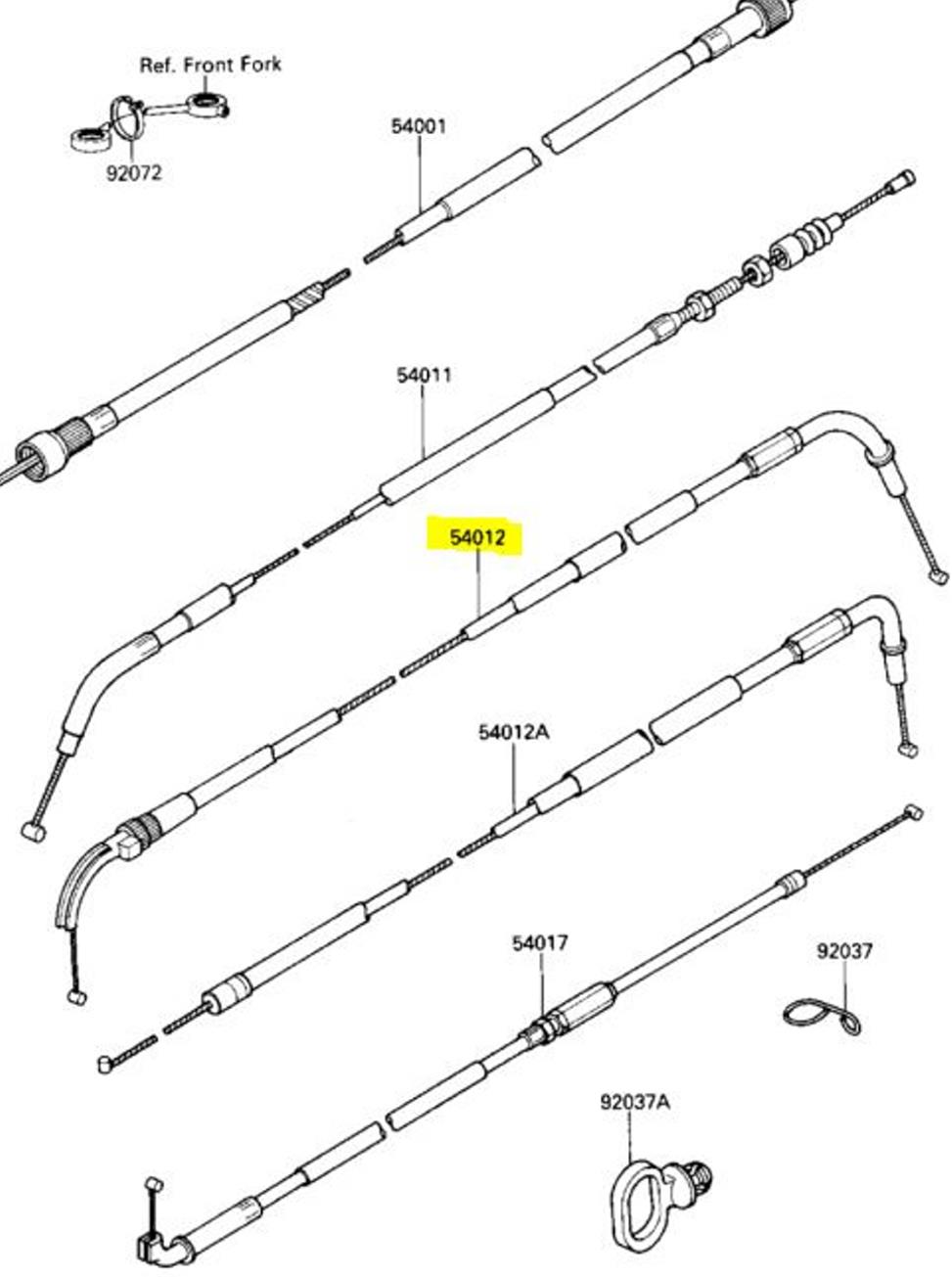 Kawasaki OEM Replacement Opening Throttle Cable 54012-0047 85-87 Ninja 600R