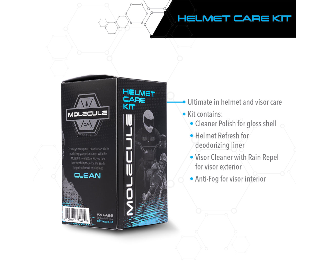 Molecule Helmet Care Kit 4 Bottle  GLOSS Helmets 6300-0804-01