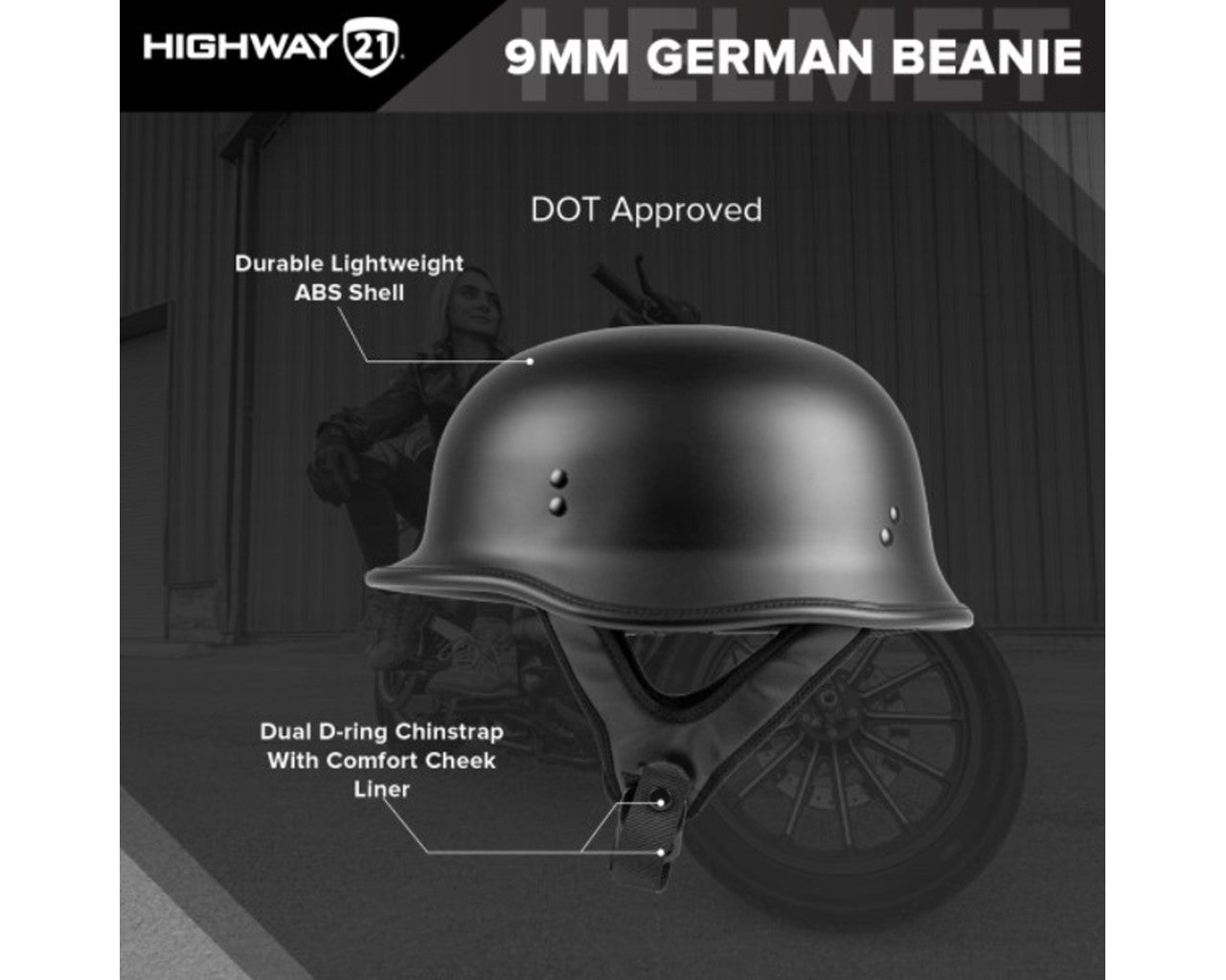Highway 21 9mm German Beanie Half Helmet - Chrome