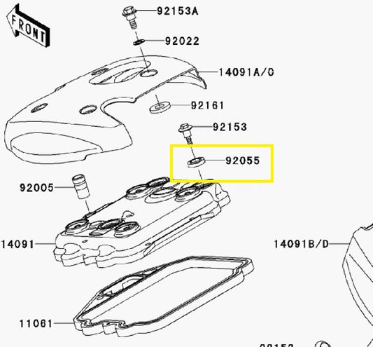 Kawasaki OEM Head Cover Bolt Oring Seal 92055-1352