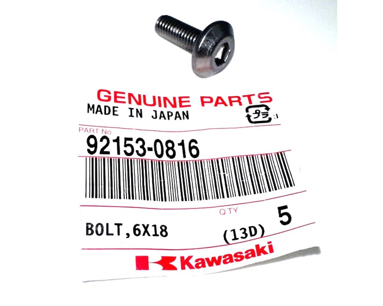 Kawasaki OEM Factory Bolt 6x18  Socket Head Multi Fit 92153-0816